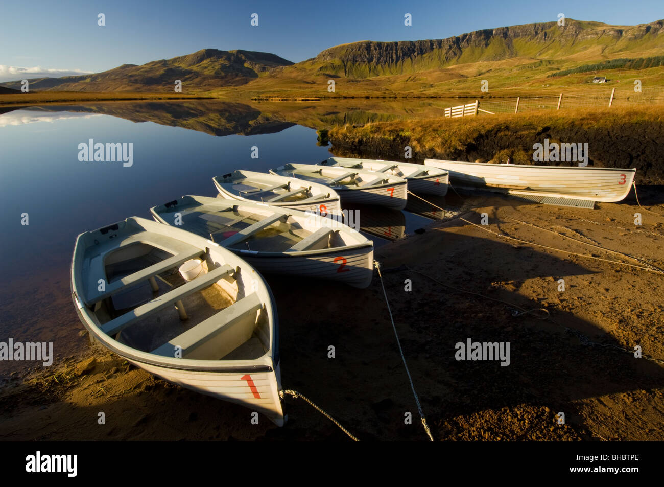 Boats on Loch Leathan, Isle of Skye. Stock Photo