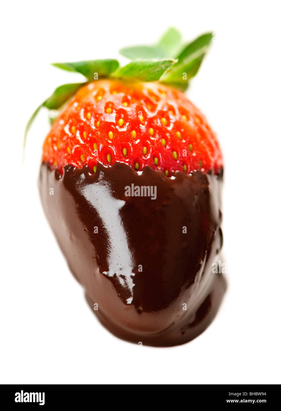 Strawberry dipped in delicious chocolate isolated on white Stock Photo