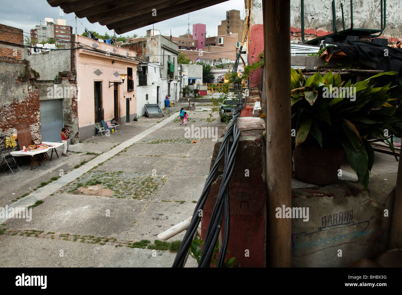 View of Calle Curuguaty in a traditional black neighborhood (Barrio Sur) of Montevideo, Uruguay Stock Photo