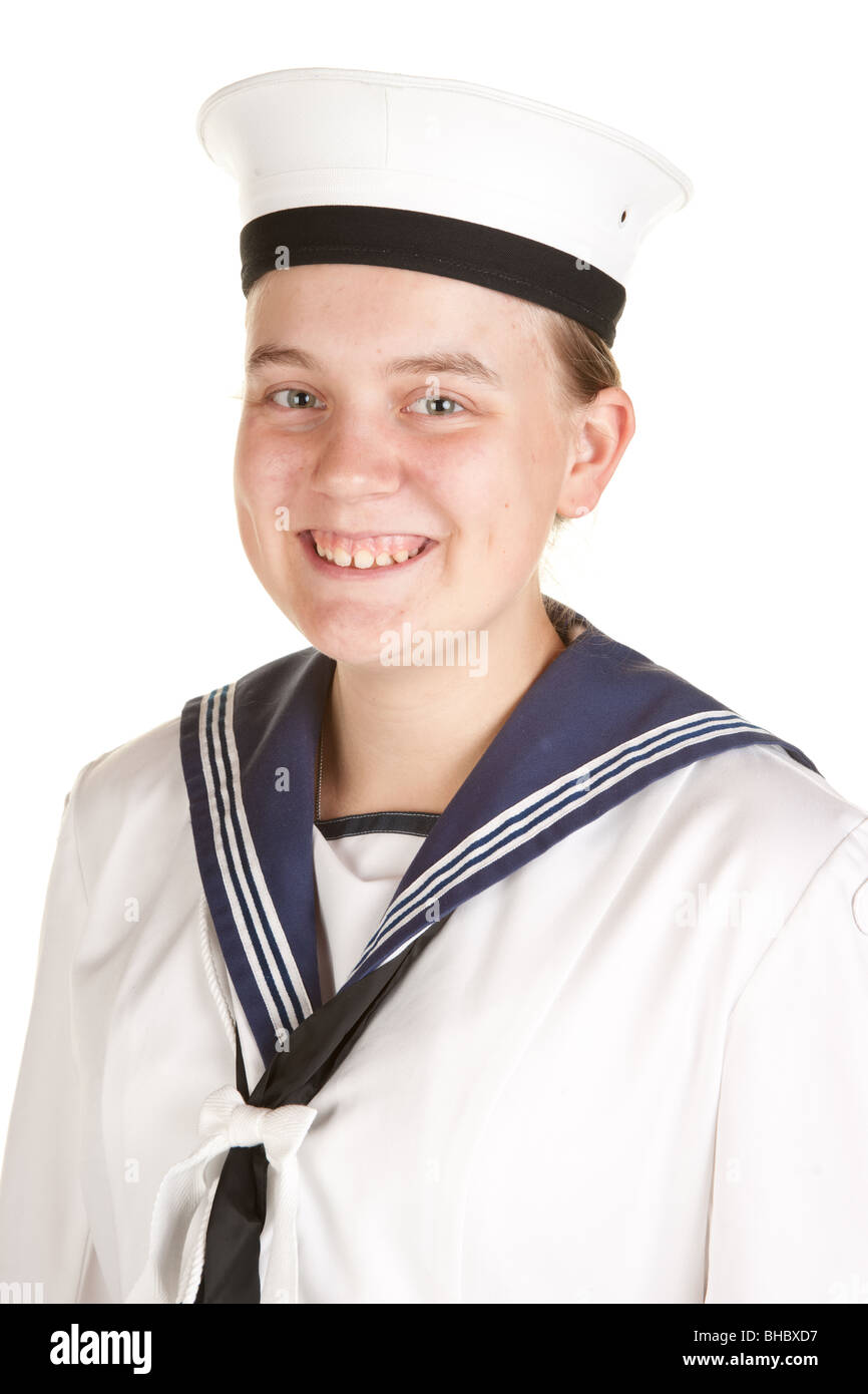Young female sailor isolated on white stock photo alamy