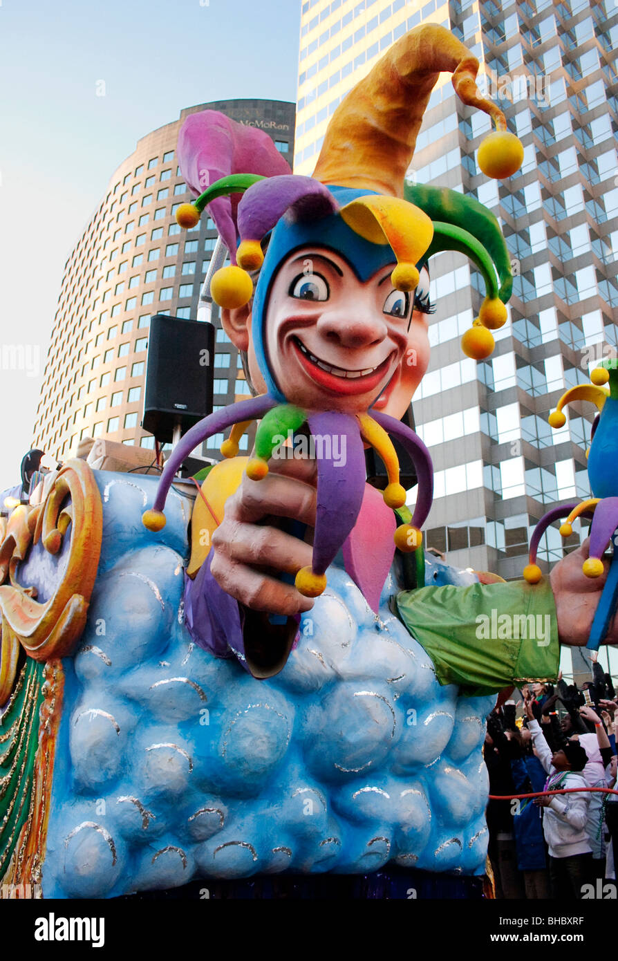 Rex parade jester float borrowed for the Saints Super Bowl Champions parade.  New Orleans, Feb. 9, 2010. Stock Photo