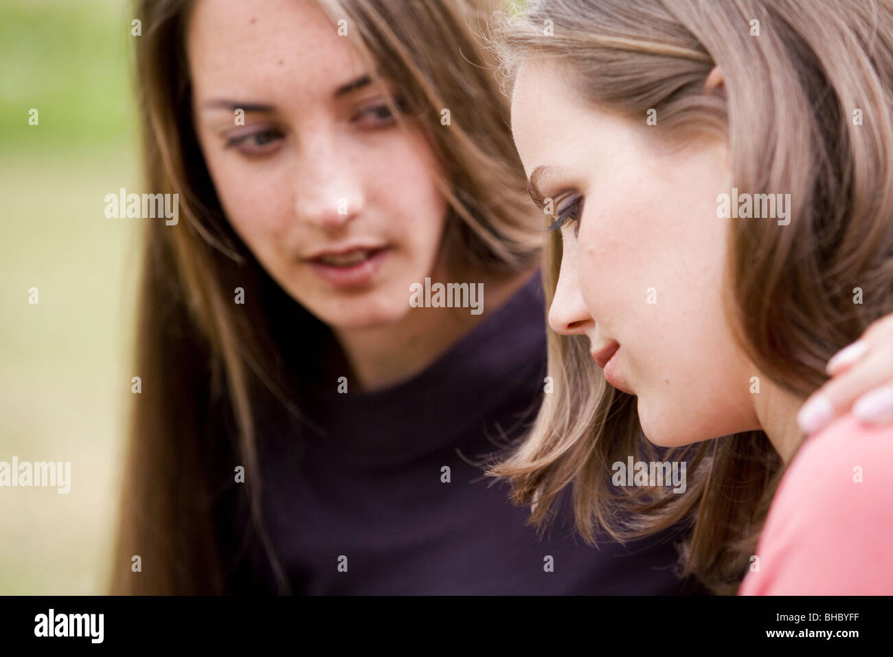 Sound advice advising woman interfere , depressed counselling Stock Photo