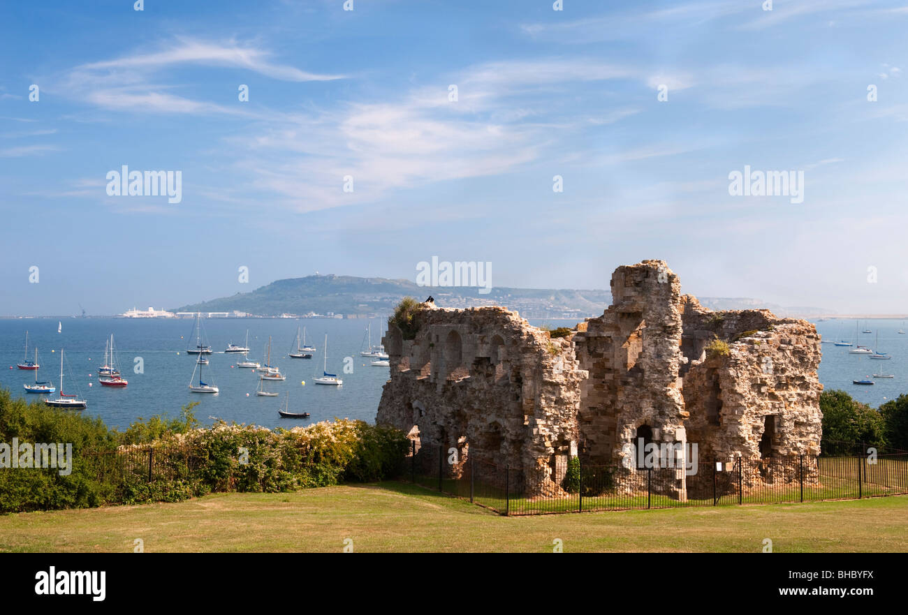 Sandsfoot Castle, Portland Harbour and the island of Portland, Dorset Stock Photo
