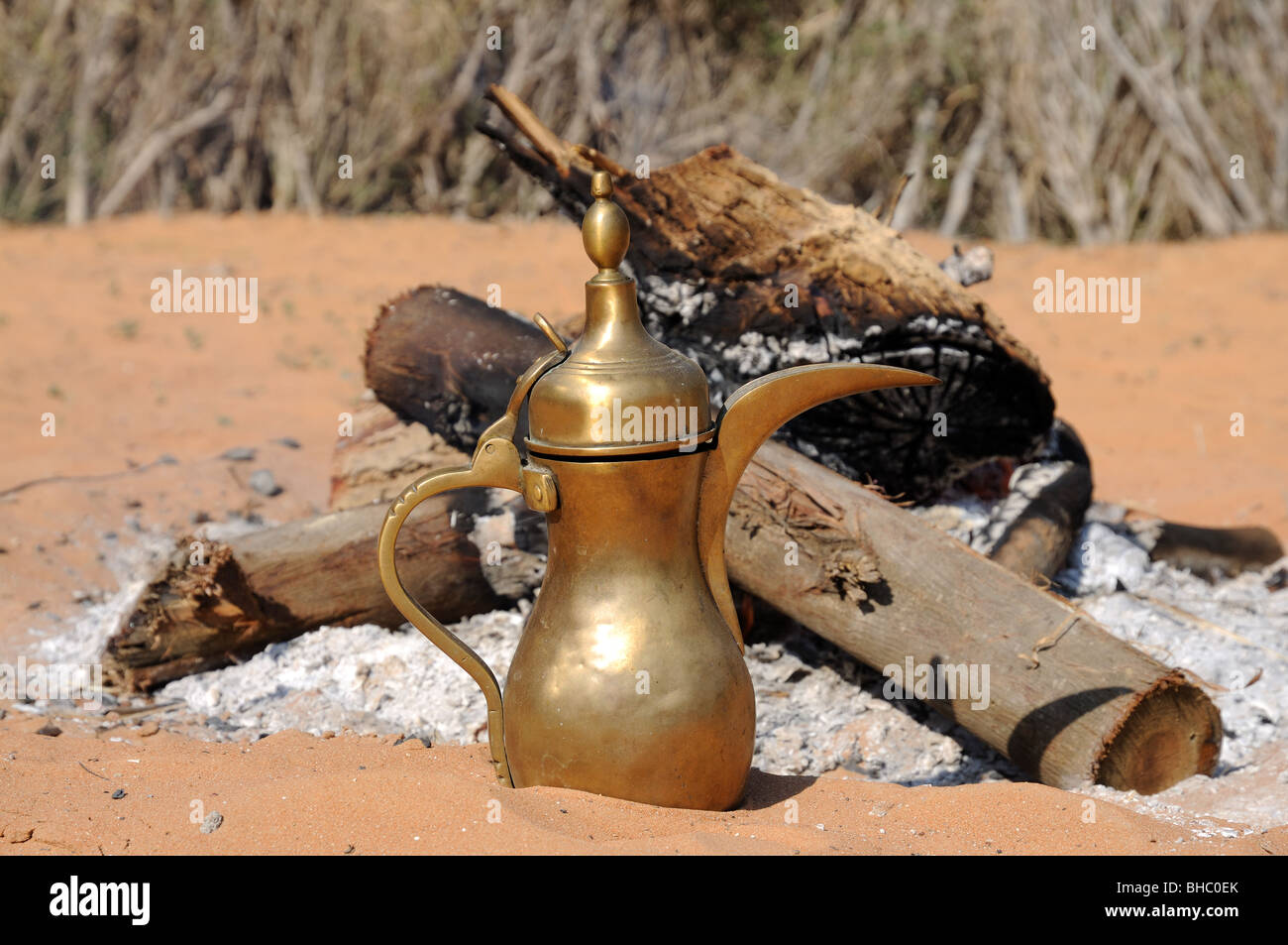 Arabic coffee pot at fireplace Stock Photo