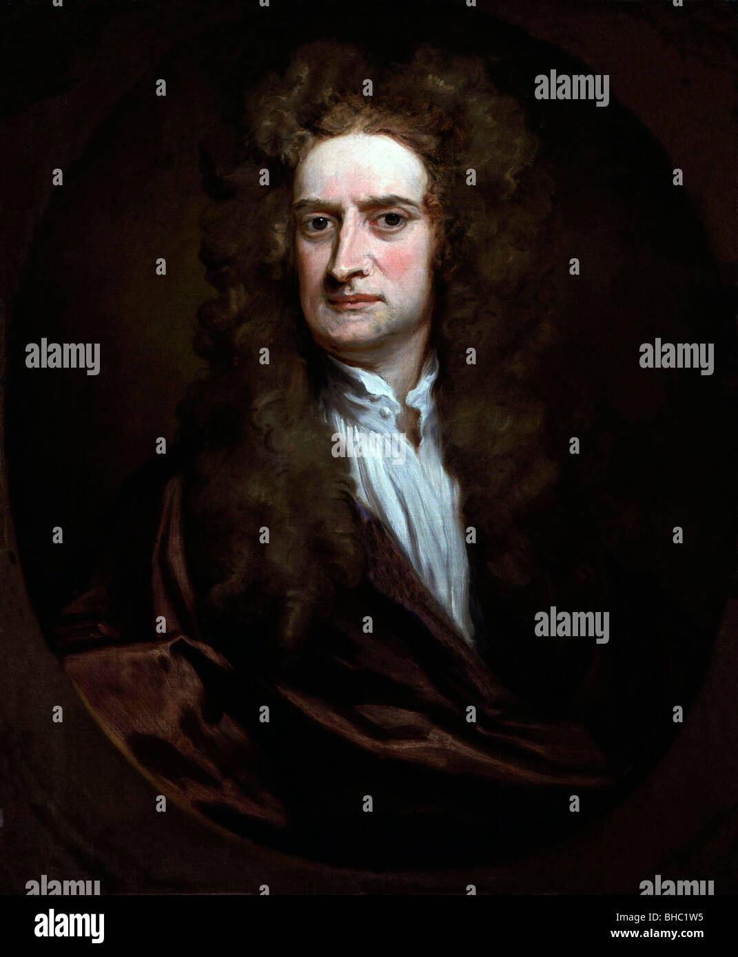 Sir Isaac Newton in a 1702 portrait by Godfrey Kneller. Stock Photo