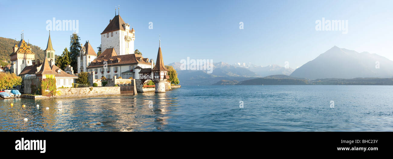 'Oberhoffen Castle' on Lake Thun Switzerland Stock Photo