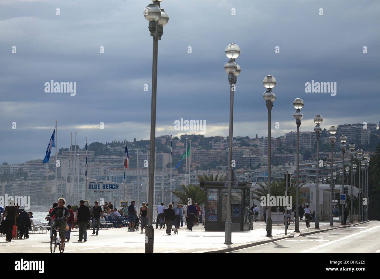 The Promenade des Anglais in Nice under a gray and cloudy sky Stock Photo