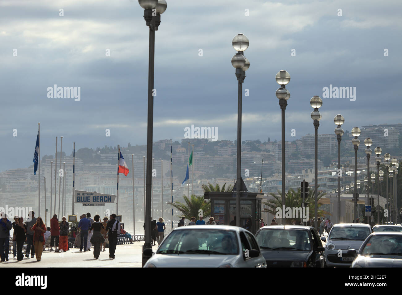 The Promenade des Anglais In Nice city under  a cloudy sky Stock Photo