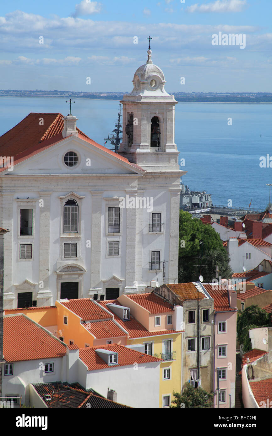 Overview above the Alfama quarter from the viewpoint called Miradouros Stock Photo