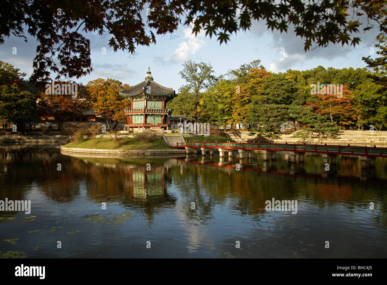 Hyangwonjeong Pavilion in the Park of Gyeongbokgung Palace in South Koreas Capital Seoul, Asia Stock Photo