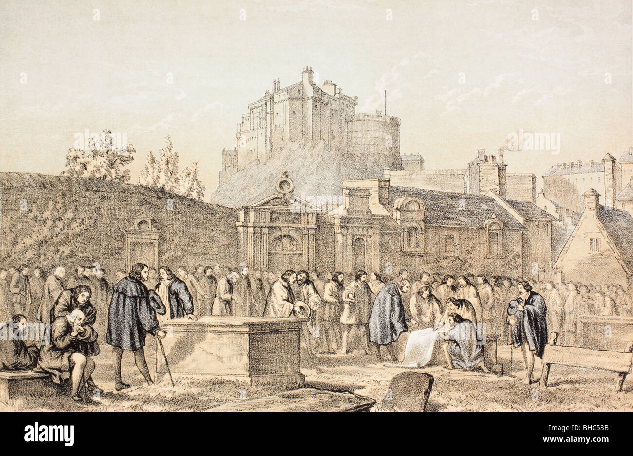 Signing the Covenant in Greyfriars Churchyard, Edinburgh, Scotland in 1638 Stock Photo
