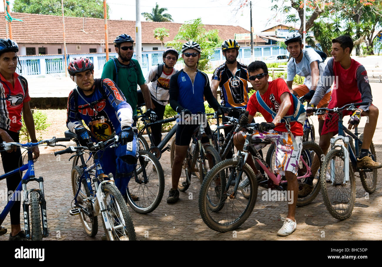 Cyclers on a weekend trip in Goias state, Brazil. Stock Photo