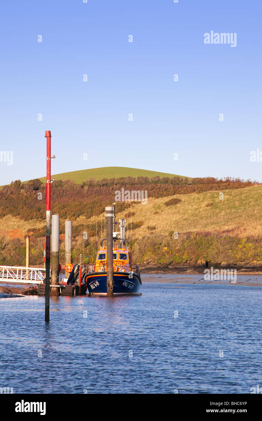 The RNLI Lifeboat Baltic Exchange III moored up in Salcombe Harbour, South Devon, England. Stock Photo