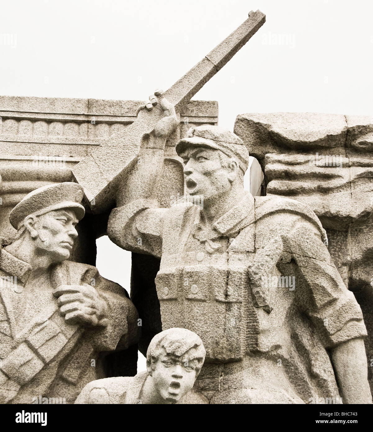 Stone carving of Chinese revolutionaries at Longhua Martyrs cemetery Shanghai China Asia Stock Photo