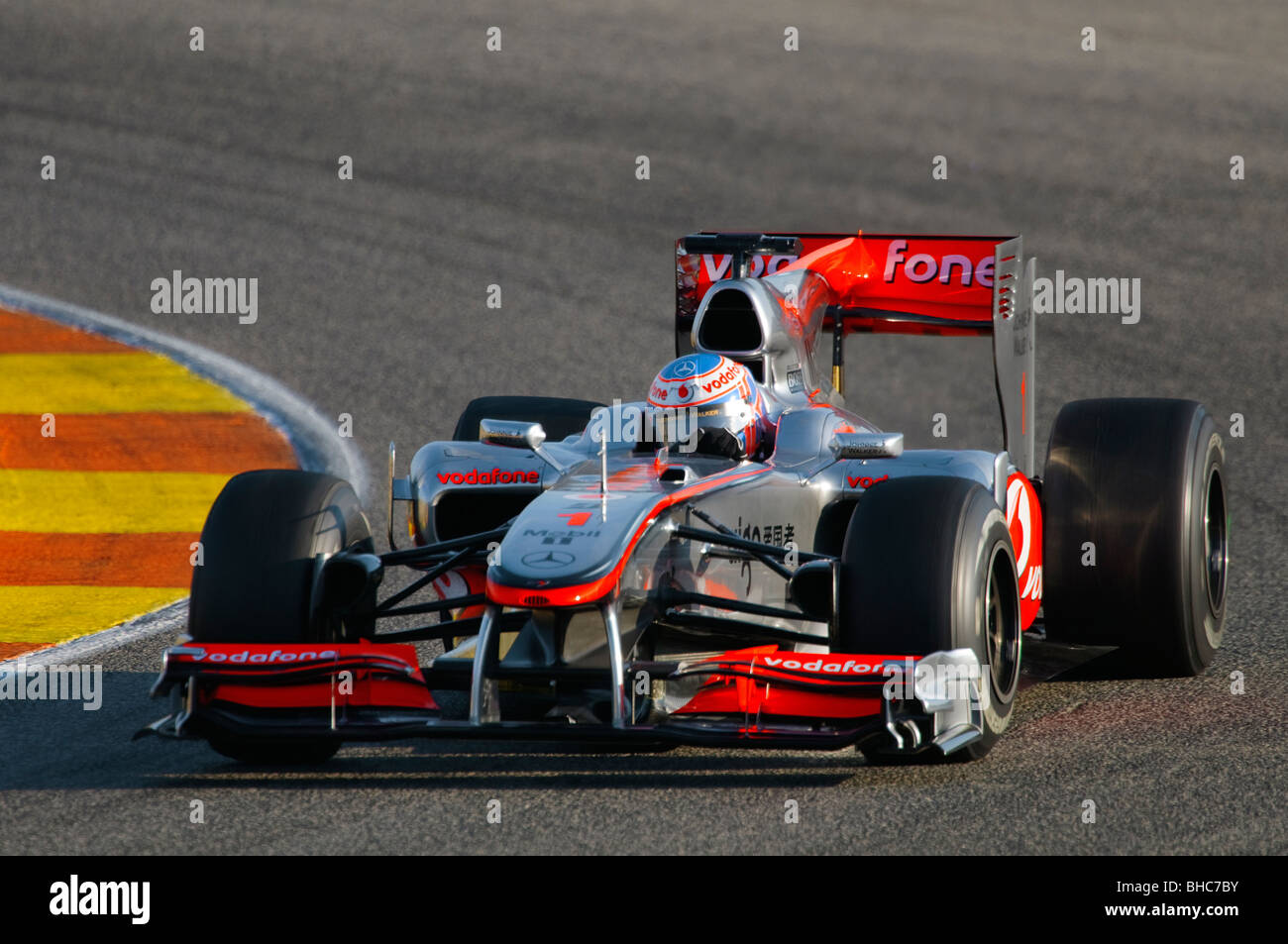 Jenson Button Gb Drivng The Mclaren Mp4 25 Formula One Racing Car In February 10 Stock Photo Alamy