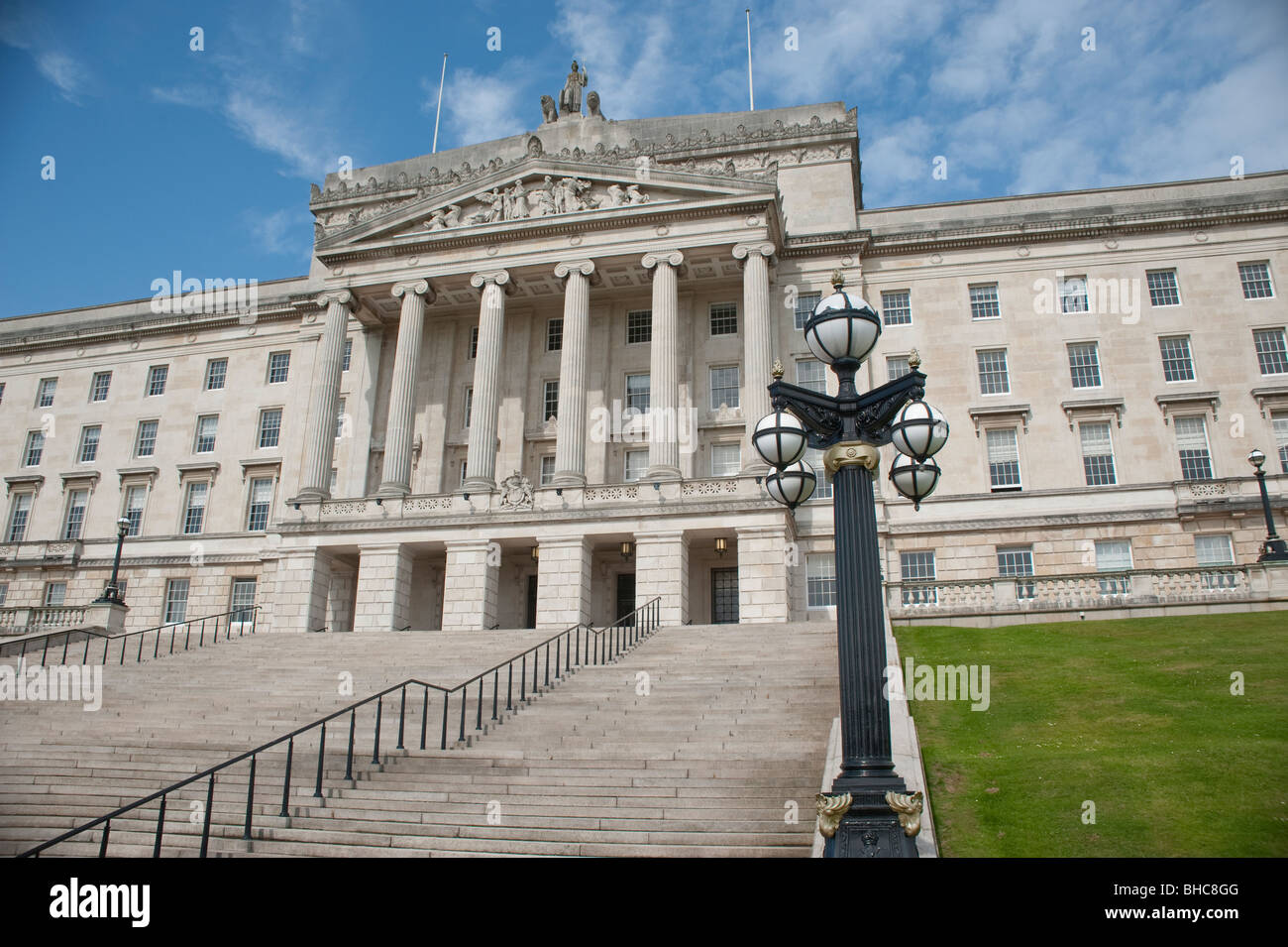 Steps rising to Parliament Buildings, Stormont, Belfast.  The seat of the Northern Ireland Assembly. Stock Photo