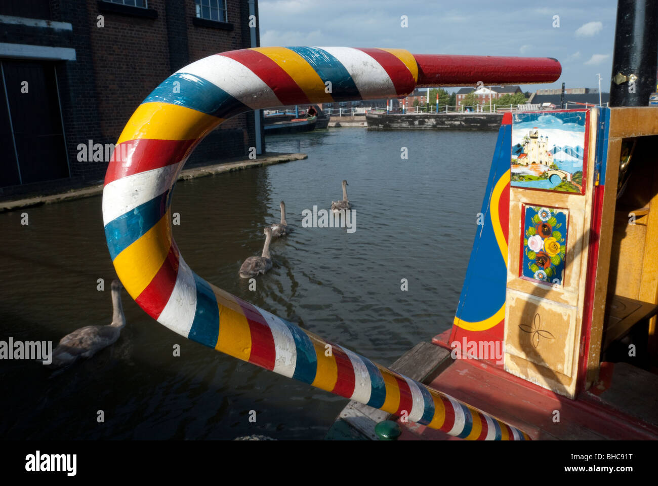 Canal boat steering tiller handle Stock Photo Alamy