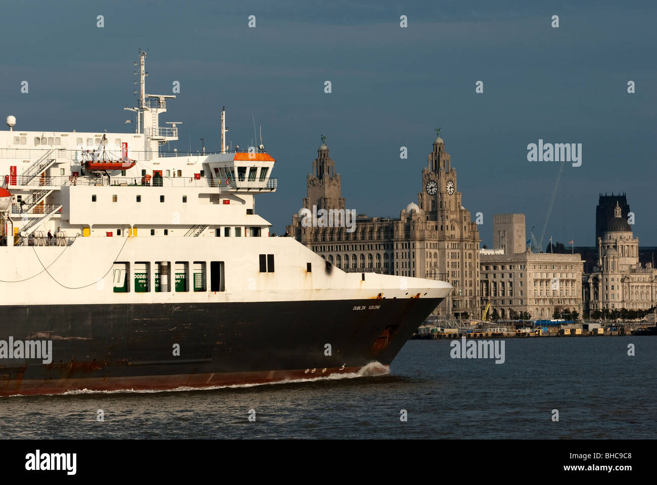 Norfolk Line Ferry Dublin Viking on River Mersey Liverpool on way to Dublin Ireland Stock Photo