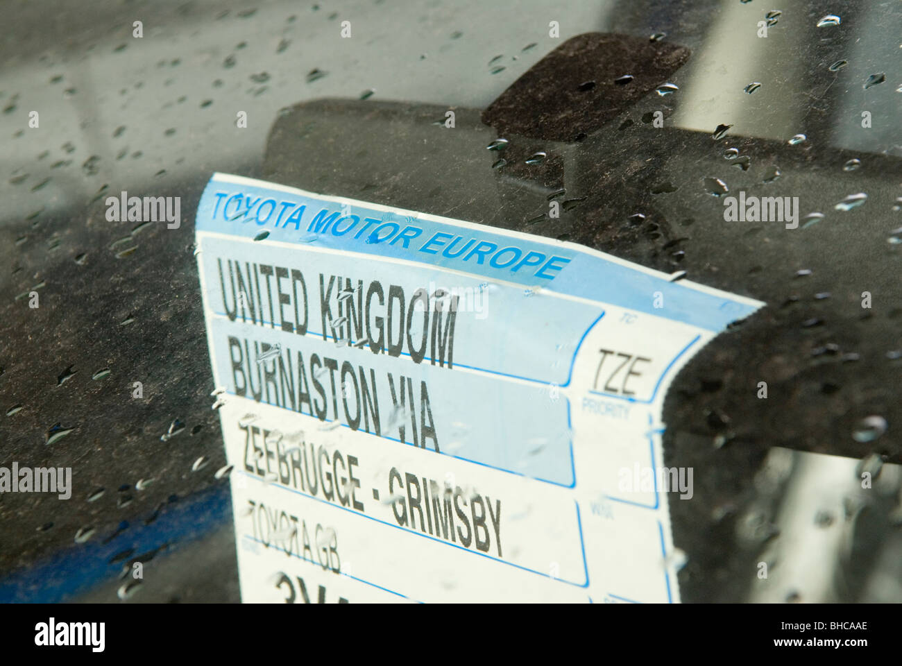 Toyota cars unsold. Import from Europe sticker in window. London UK 2010.  HOMER SYKES Stock Photo