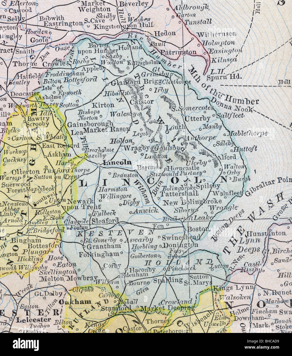 Original old map of Lincoln County from 1884 geography textbook Stock 