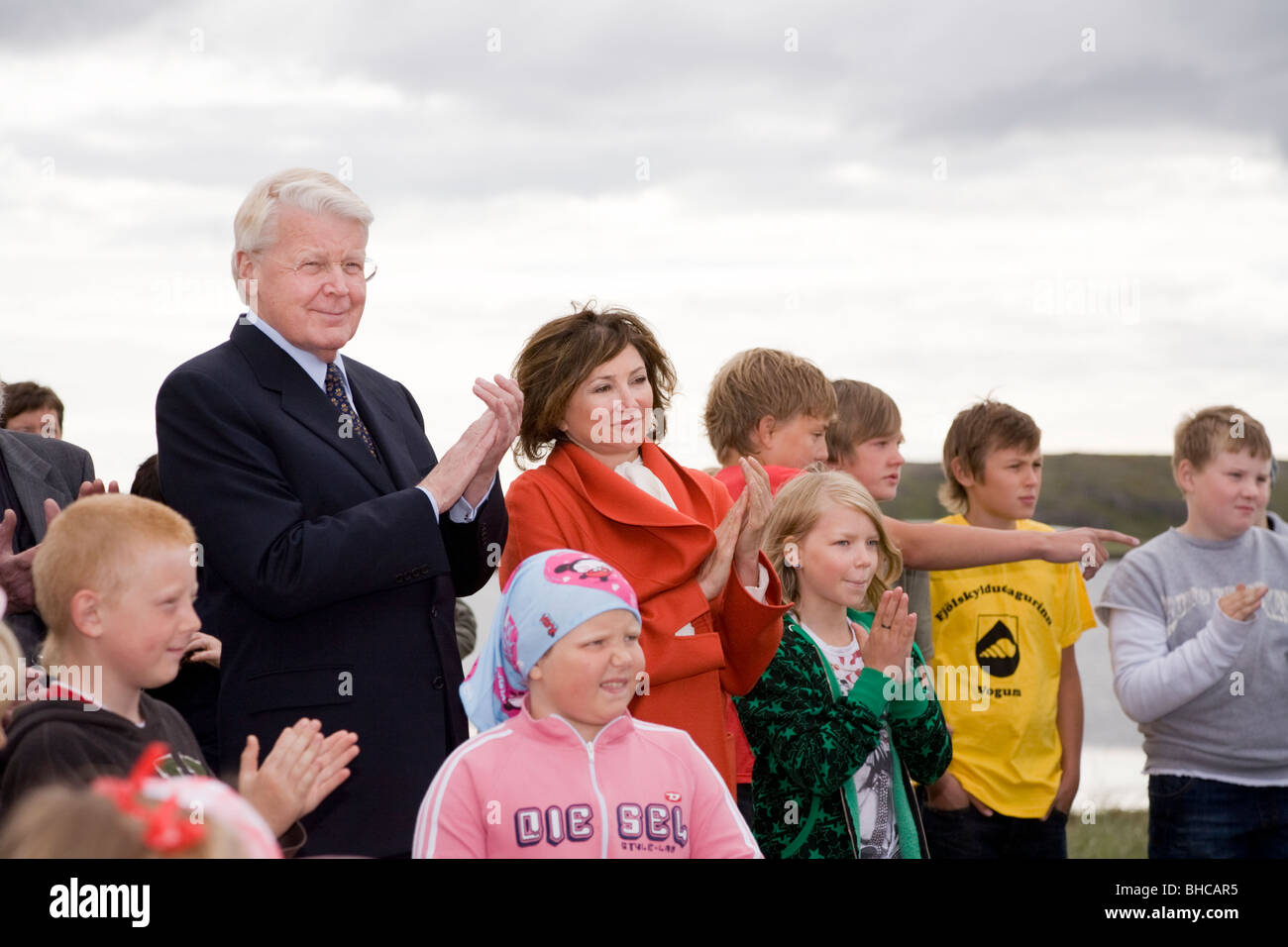 The president of Iceland, Olafur Ragnar Grimsson and Iceland's First Lady, Dorrit Moussaieff, unveil a monument ... Stock Photo