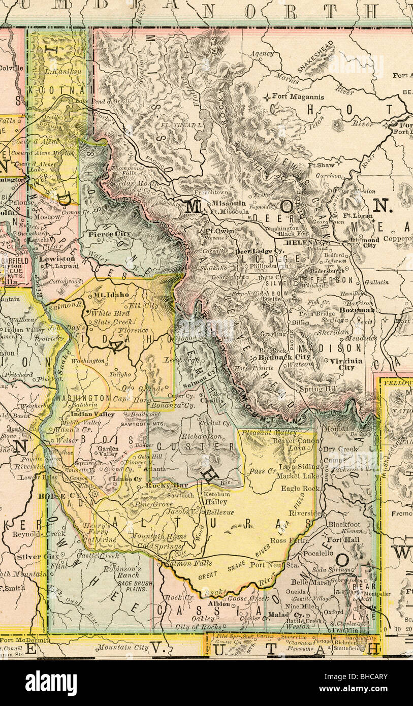 Original Old Map Of Idaho From 1884 Geography Textbook Stock Photo - Alamy