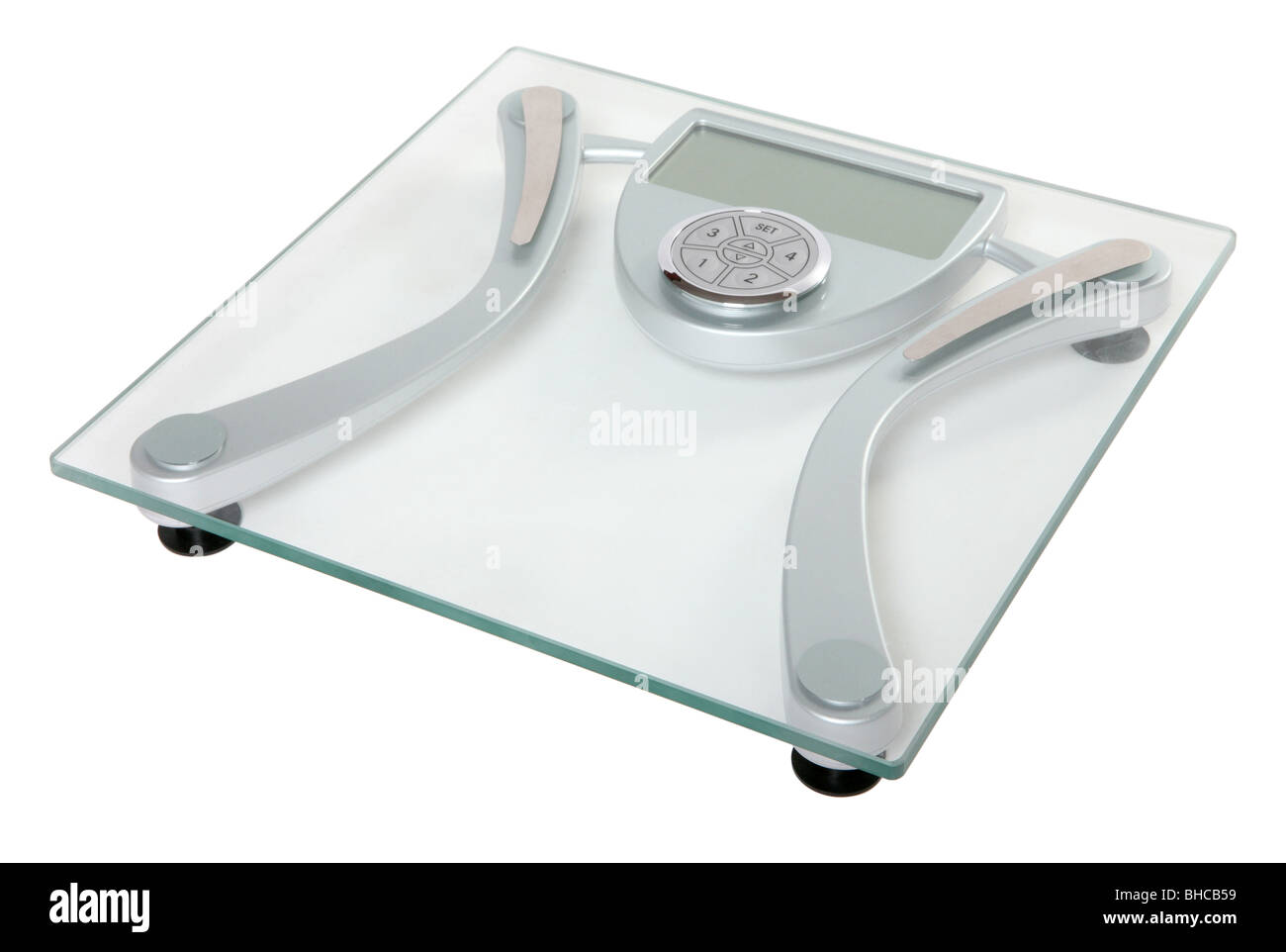 Glass electronic bathroom scales Stock Photo