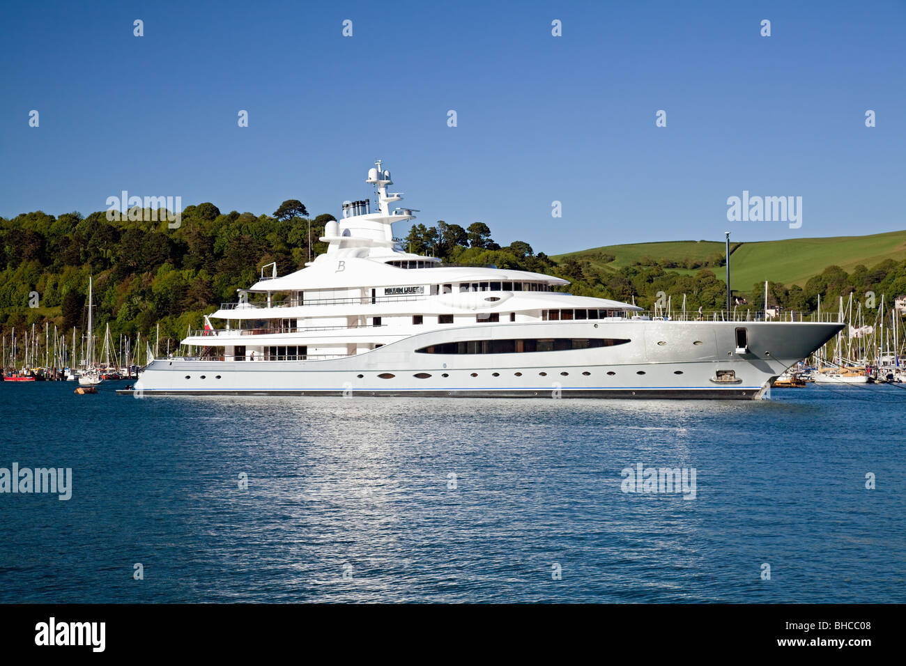 Luxury Yacht 'Mayan Queen' moored at Kingswear in May 2009, South Hams, Devon, England, UK Stock Photo