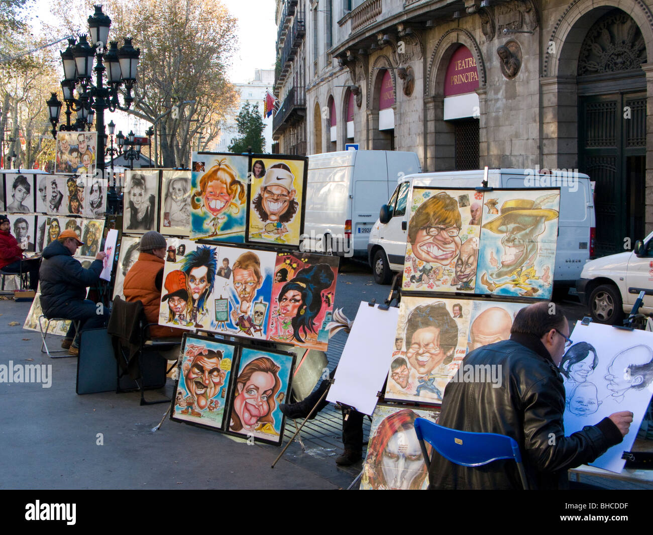 Street artists on La Rambla, Barcelons, Spain Stock Photo