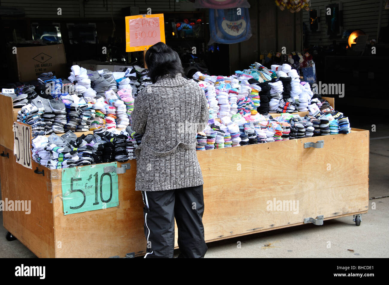 Cheap socks on sale at Traders Village - biggest flea market in Texas,  Grand Prairie, TX, USA Stock Photo - Alamy