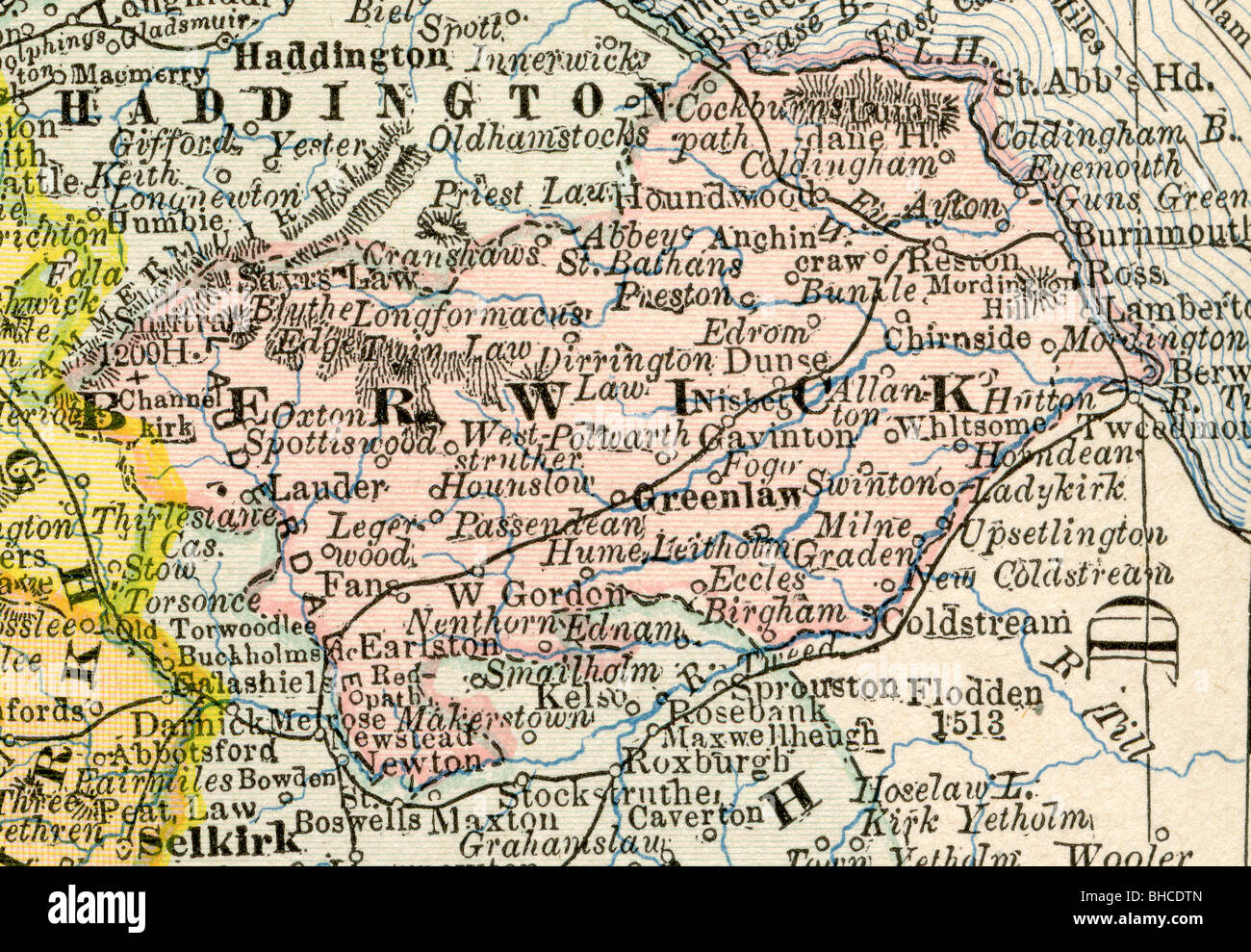 Original old map of Berwick County from 1884 geography textbook Stock