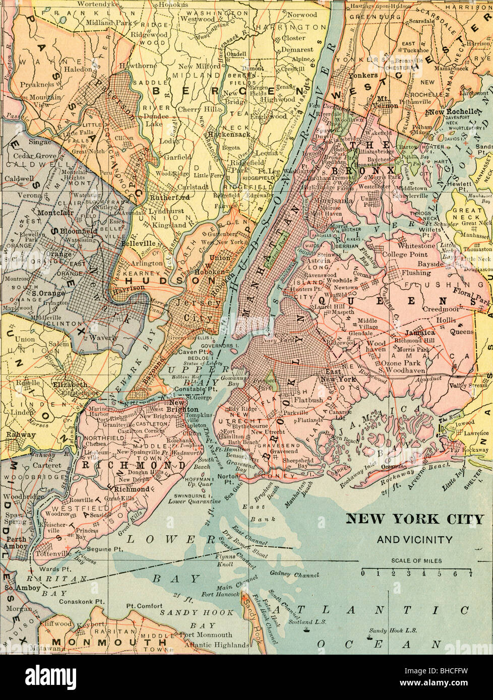 Original old map of New York City from 1903 geography textbook Stock Photo Alamy