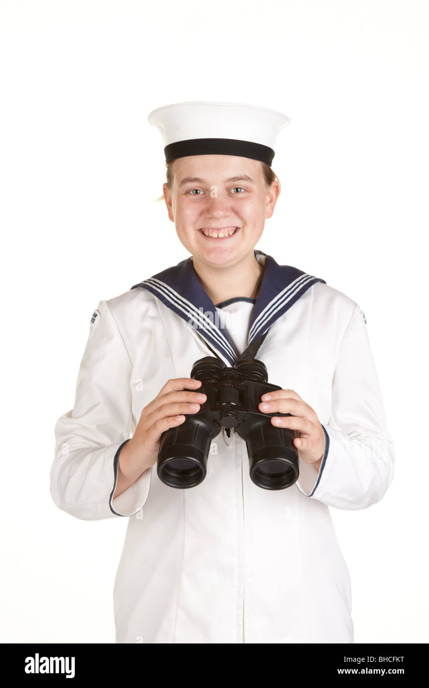 young female sailor with binoculars isolated on white Stock Photo - Alamy