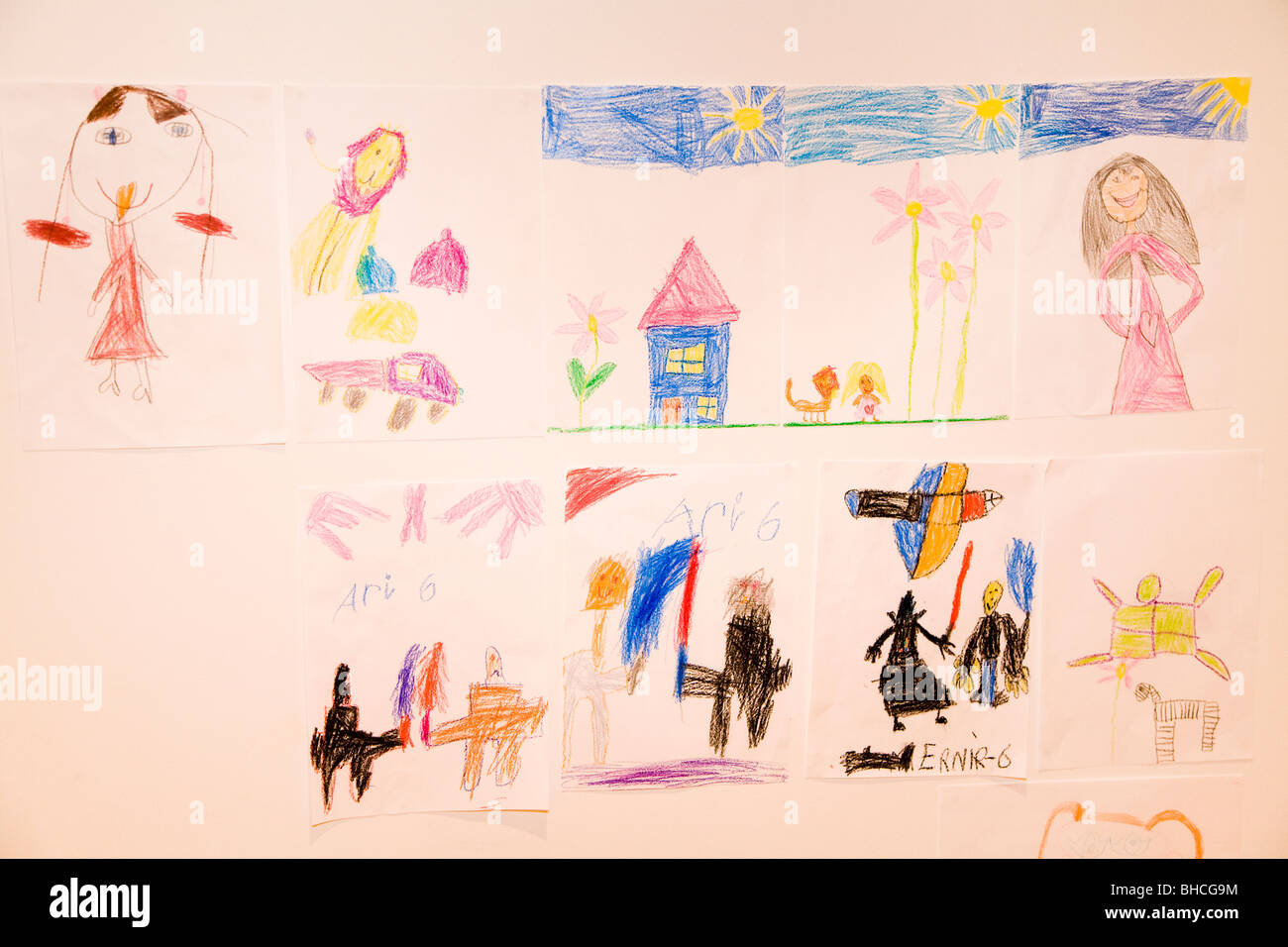 https://c8.alamy.com/comp/BHCG9M/drawings-done-by-six-y-o-children-iceland-BHCG9M.jpg