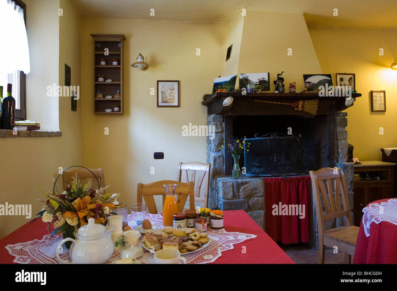Italian country dining room set for breakfast Stock Photo Alamy