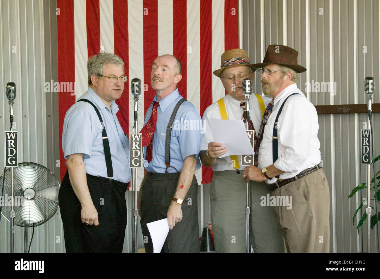1940s radio theater actors at Mid-Atlantic Air Museum World War II Weekend and Reenactment in Reading, PA held June 18, 2008 Stock Photo