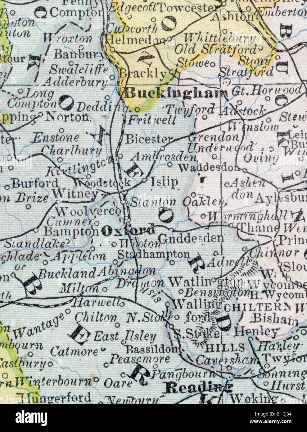Original old map of Oxford County from 1884 geography textbook Stock