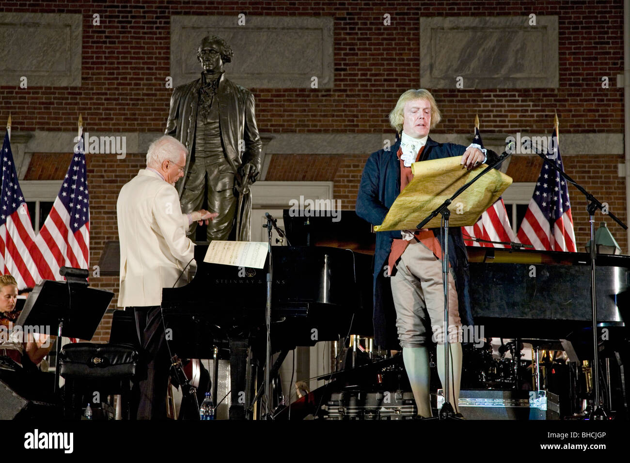 Thomas Jefferson reads Declaration of Independence in front of Independence Hall, Philadelphia, PA on July 3, 2008 Stock Photo