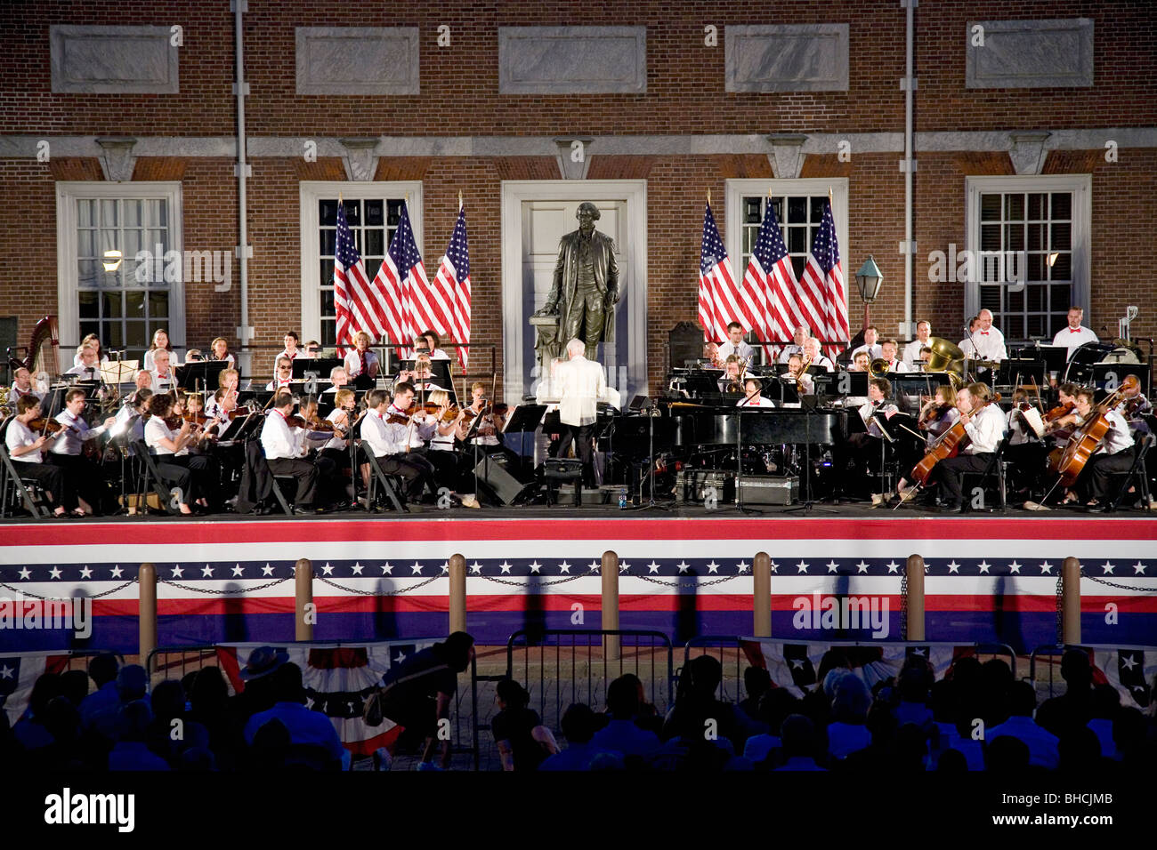 Peter Nero and the Philly Pops performing in front of historic Independence Hall, Philadelphia, Pennsylvania on July 3, 2011 Stock Photo