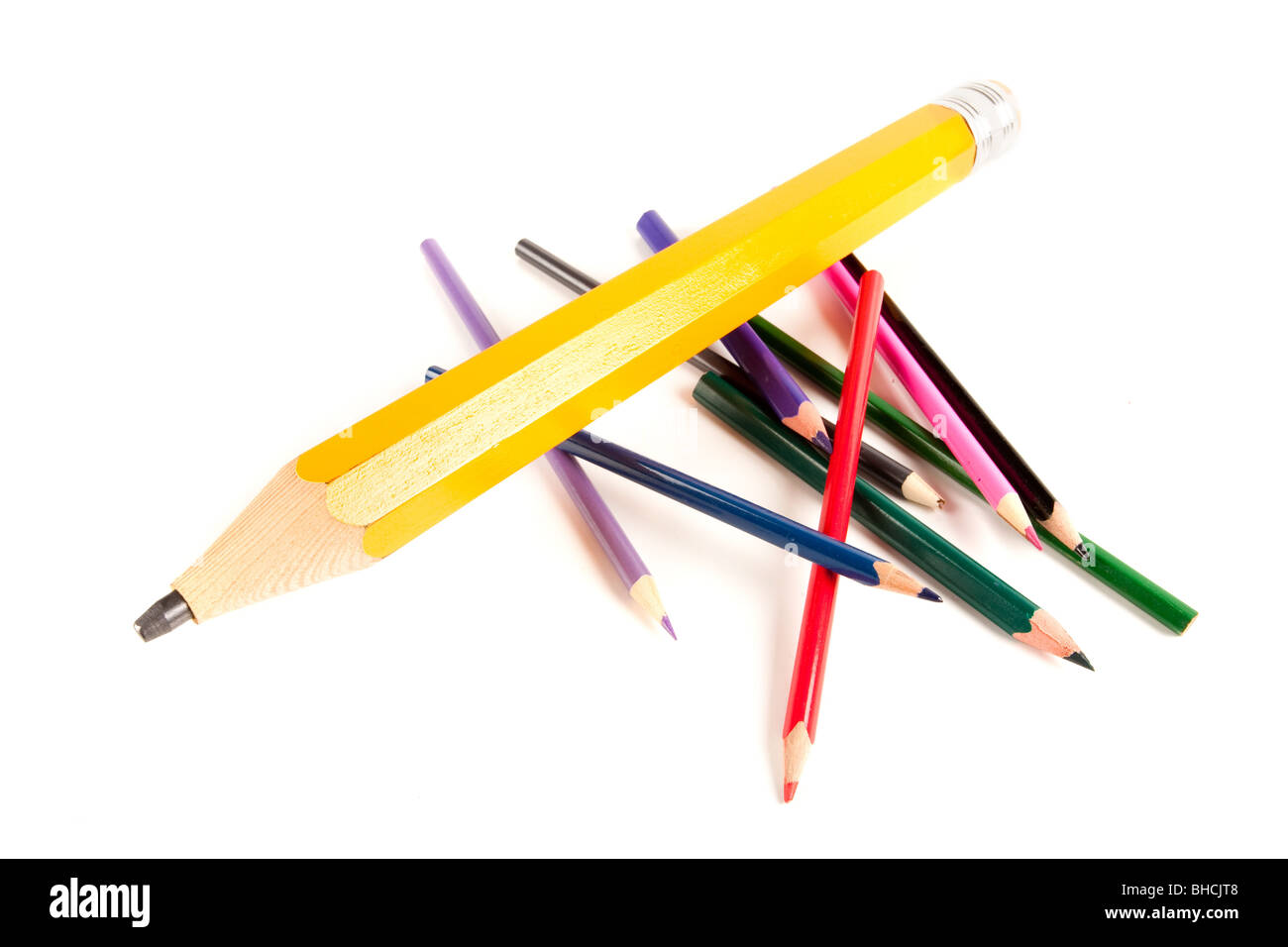 Bunch Of Fun Mini Colored Pencils Isolated On White Stock Photo