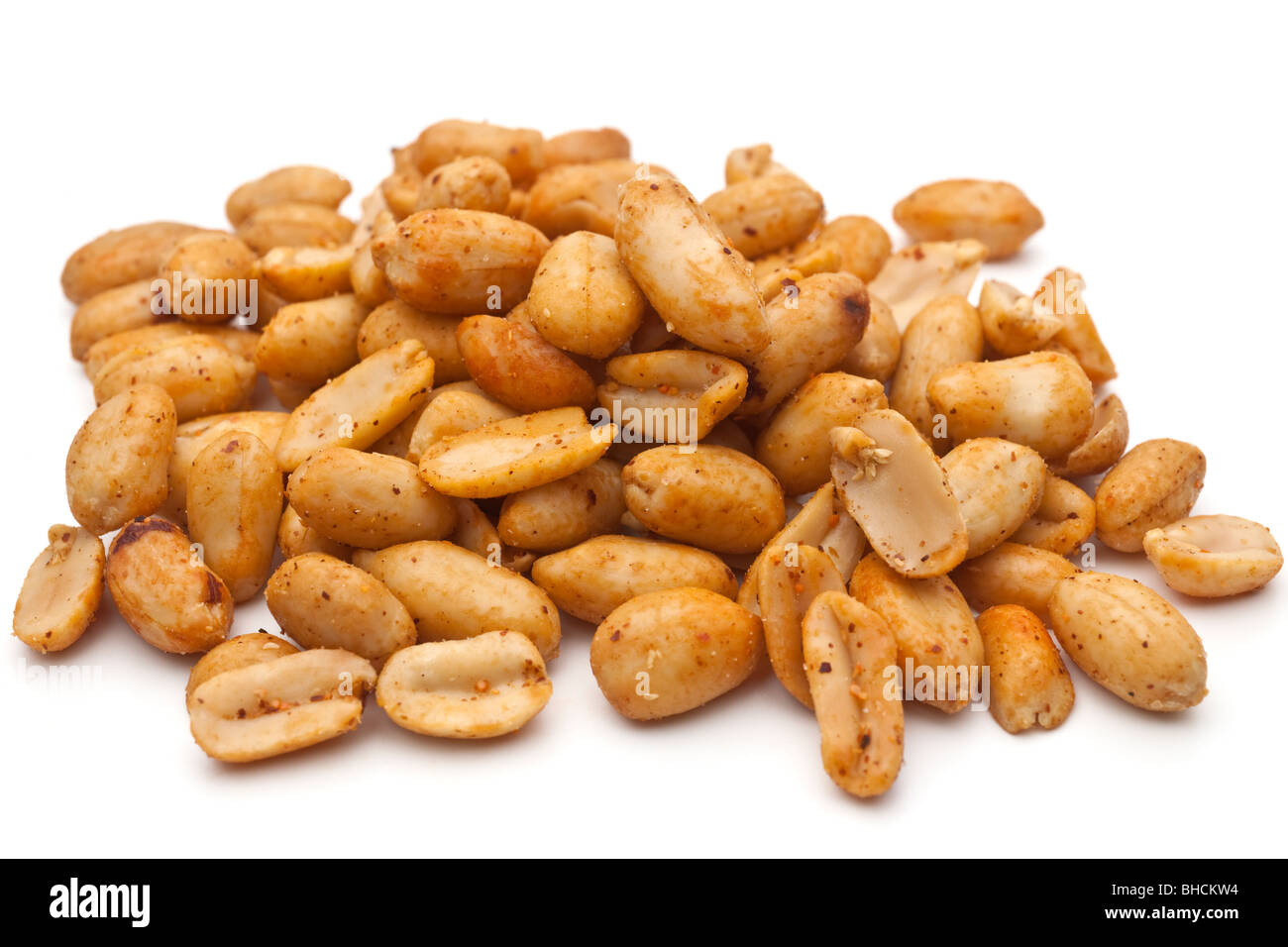 Pile of peanuts covered in a spicy flavouring Stock Photo