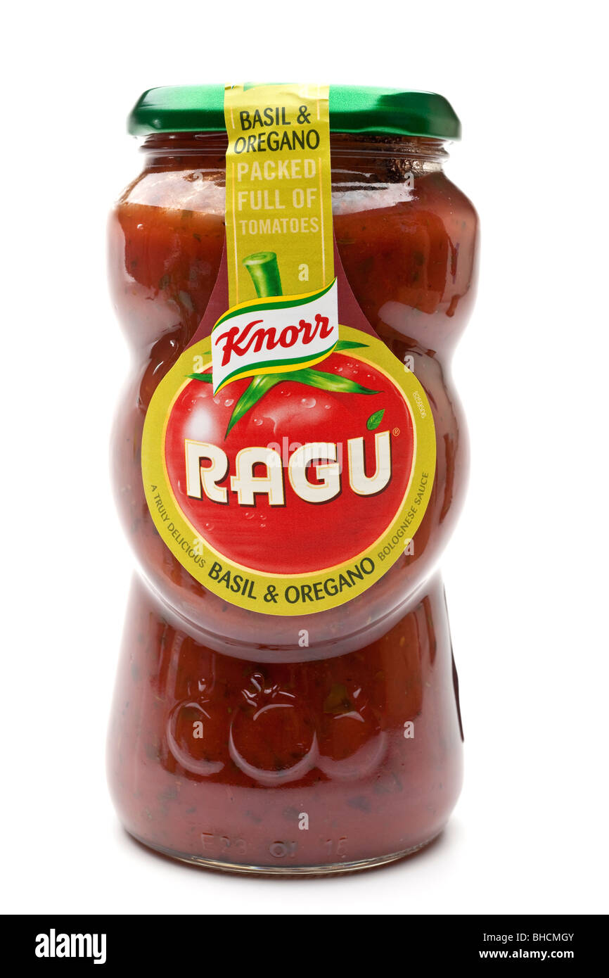 Jar of Knorr Ragu Basil and Oregano Bolognese sauce Stock Photo