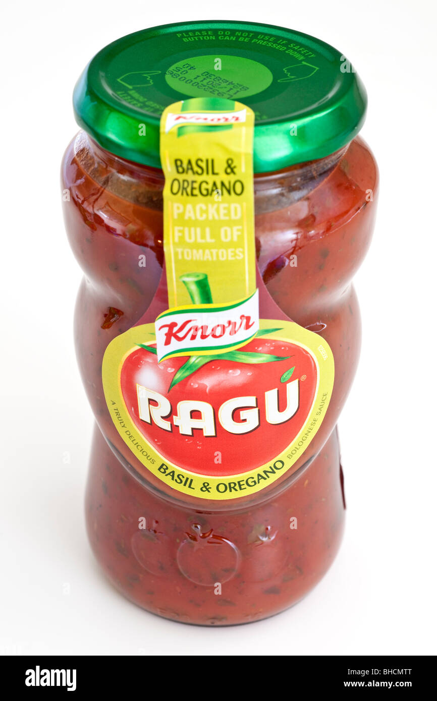 Jar of Knorr Ragu Basil and Oregano Bolognese sauce Stock Photo