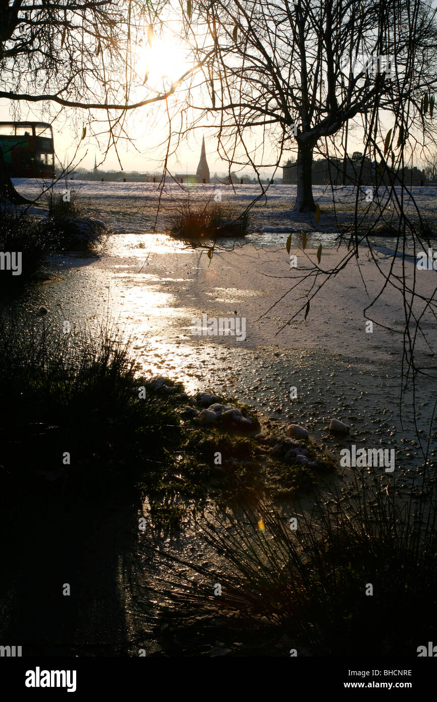 Looking across a wintry Blackheath Common to All Saints church