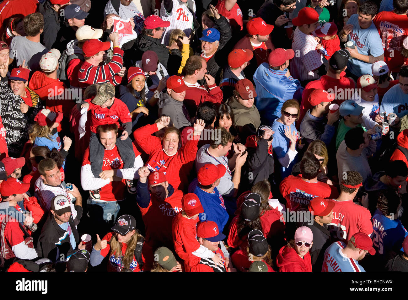 Philadelphia Phillies fans celebrating Phillies World Series victory October 31, 2008 with