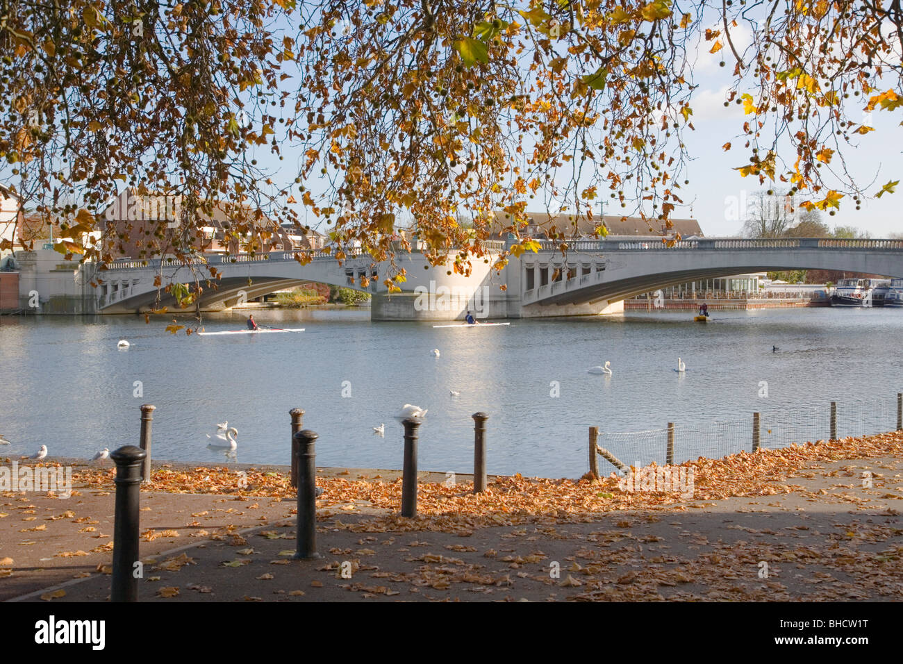 Caversham Bridge. Reading Thames Side Promenade. Autumn. Berkshire. UK Stock Photo