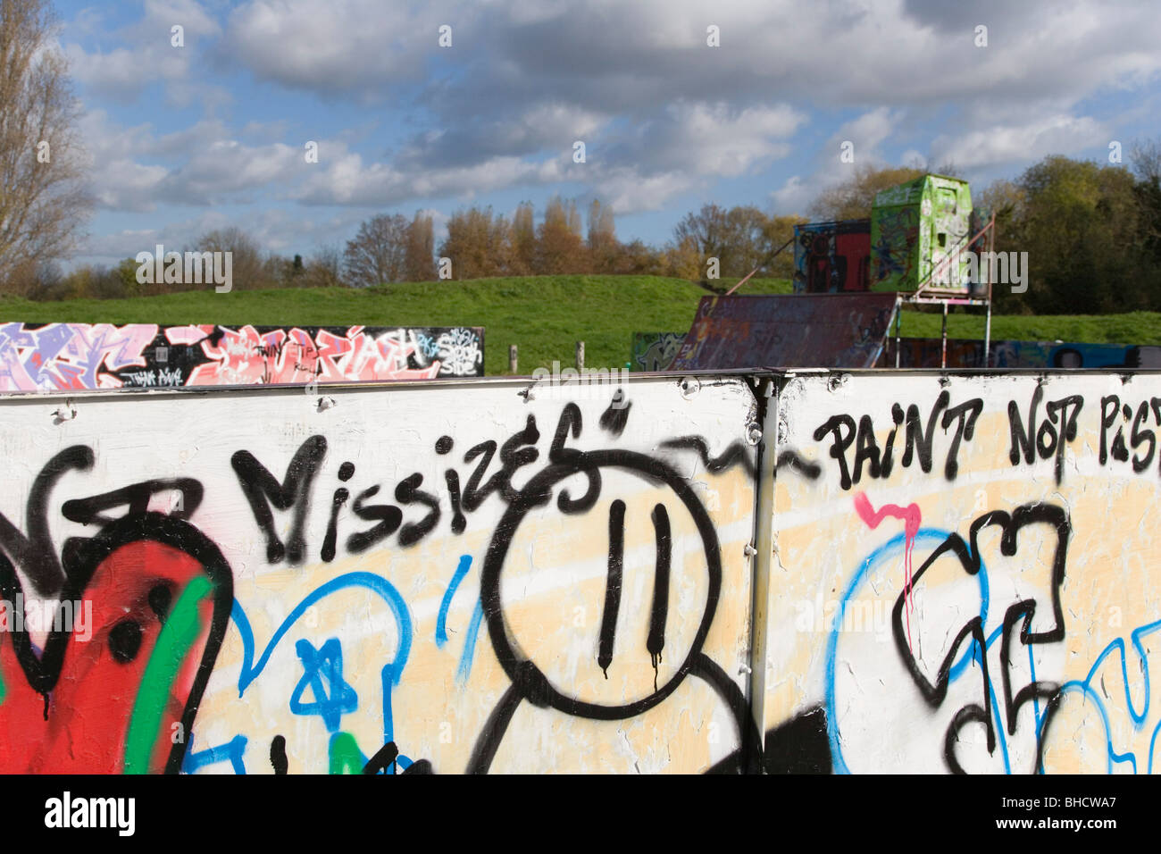 Skate boarding ramp. Hills Meadow. Caversham. Reading. Berkshire. UK. Stock Photo