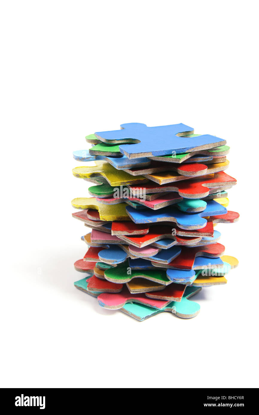 Stack of Jigsaw Puzzle Pieces Stock Photo