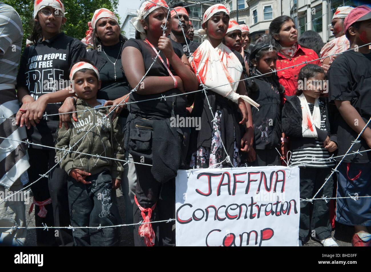 'March for Imprisoned Tamils' London 20 June 2009. People in mock concentration camp Stock Photo