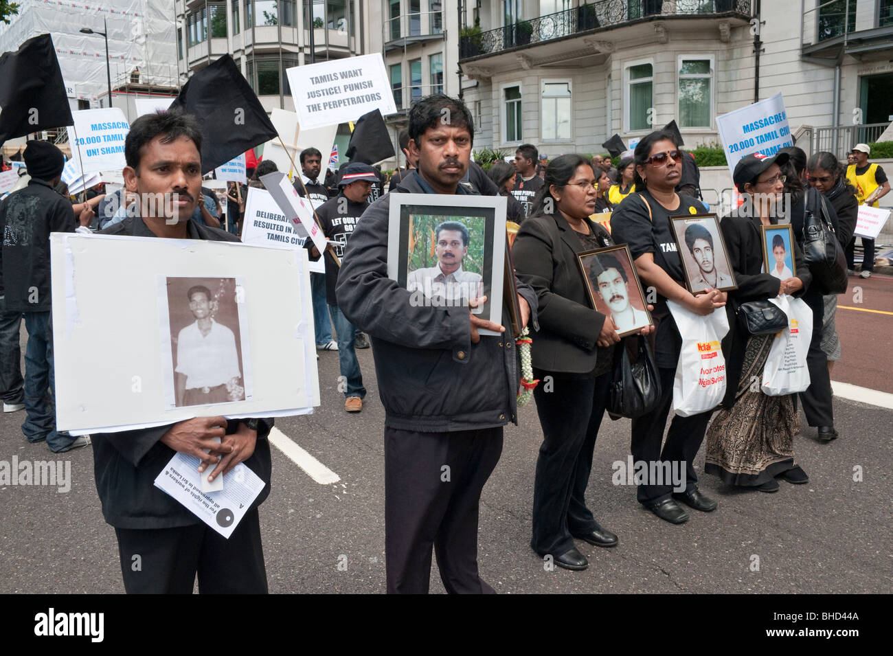 'March for Imprisoned Tamils' London 20 June 2009. People with photographs of Tamils missing or killed by Sri Lankan army Stock Photo